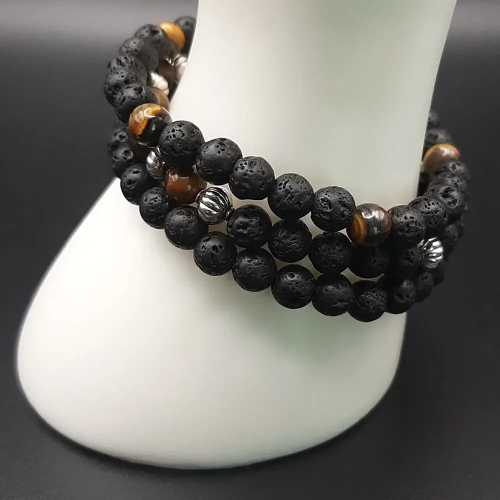 NWOT 4 Pack Jewelry Set Natural Stone Lava Agate Beaded Necklace Bracelets